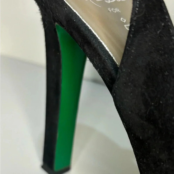 Lisa for Donald J Pliner Black Suede Patent Leather Heel 7.5 Green Bottom - Picture 6 of 15